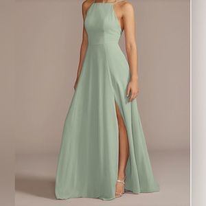 Dusty Sage High Neck Bridesmaid Dress Size 4